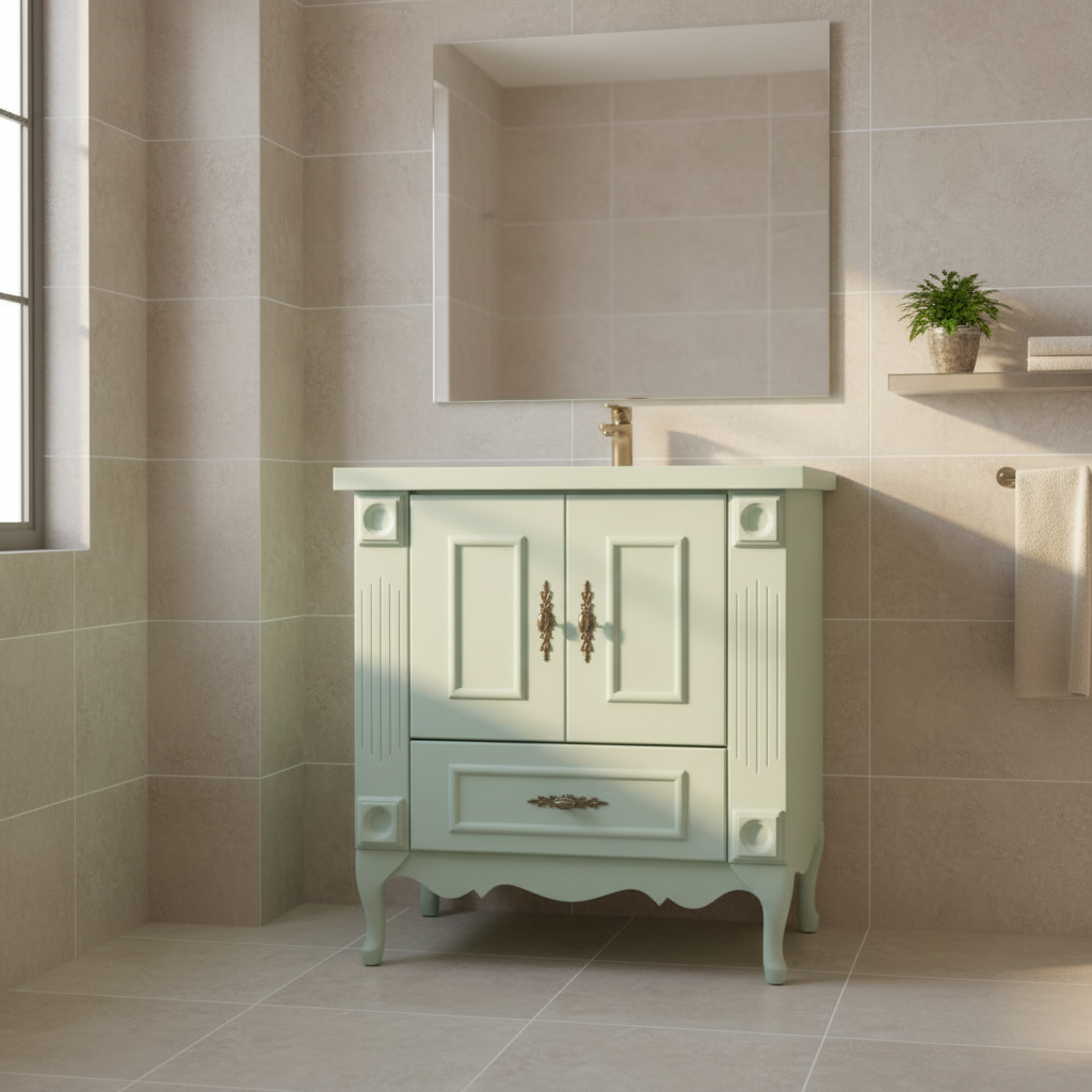 Single vanity w/ Painted pine top