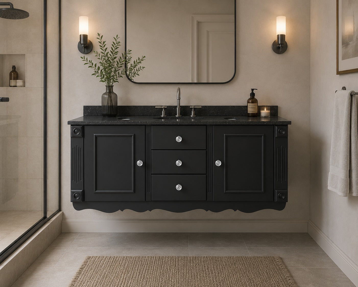 Black Floating Vanity w/black quartz top