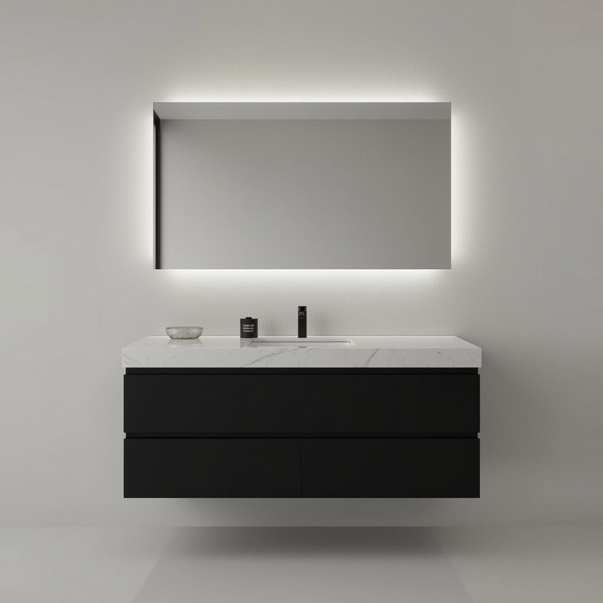Luxe Floating Vanity , Black w/ white top