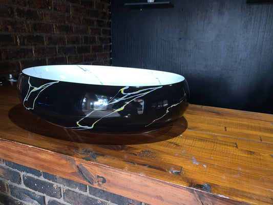 Basin, Black and white with gold marbled