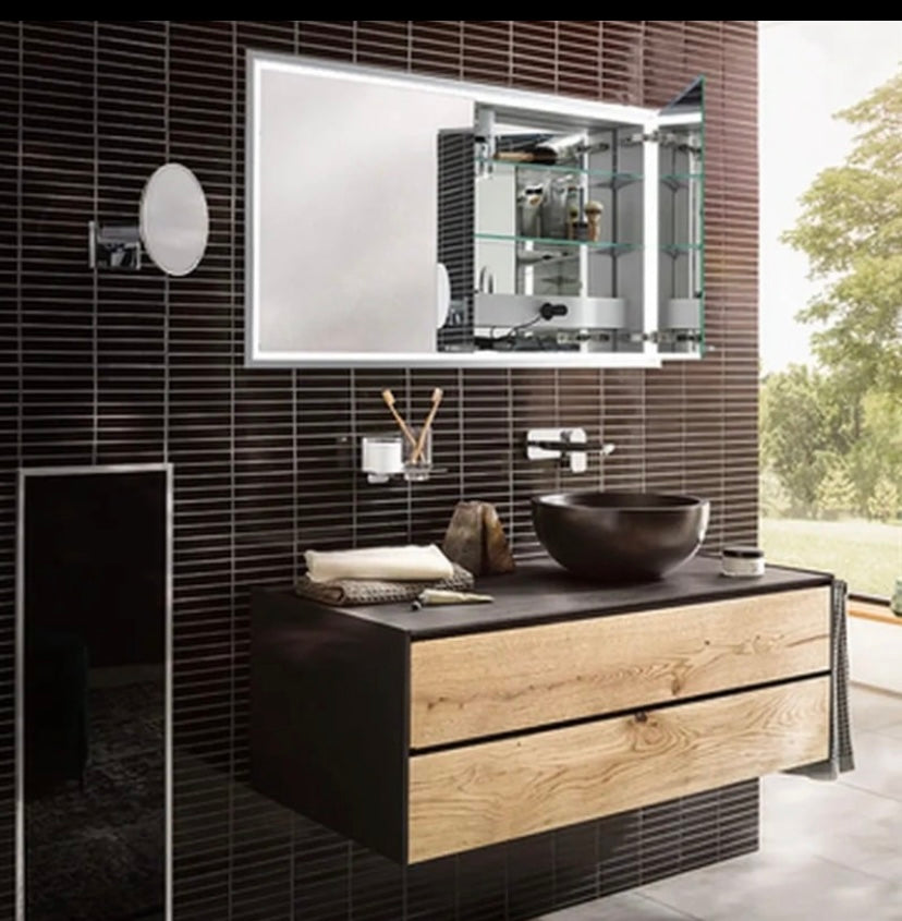 Wall Mounted Vanity – 1300mm with Black Pine Top & Wood-Stained Drawers
