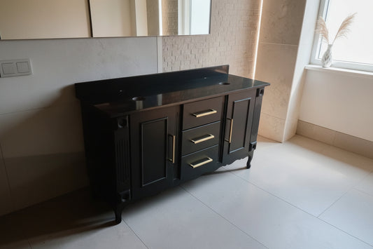 Luxury Black Double Bathroom Vanity w/ Gold Handles