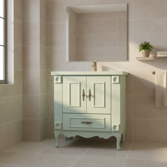 Single vanity w/ Painted pine top