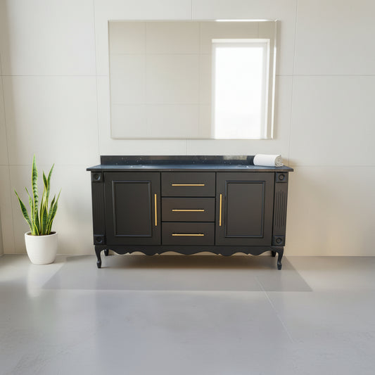 Luxury Black Double Bathroom Vanity w/ Gold Handles