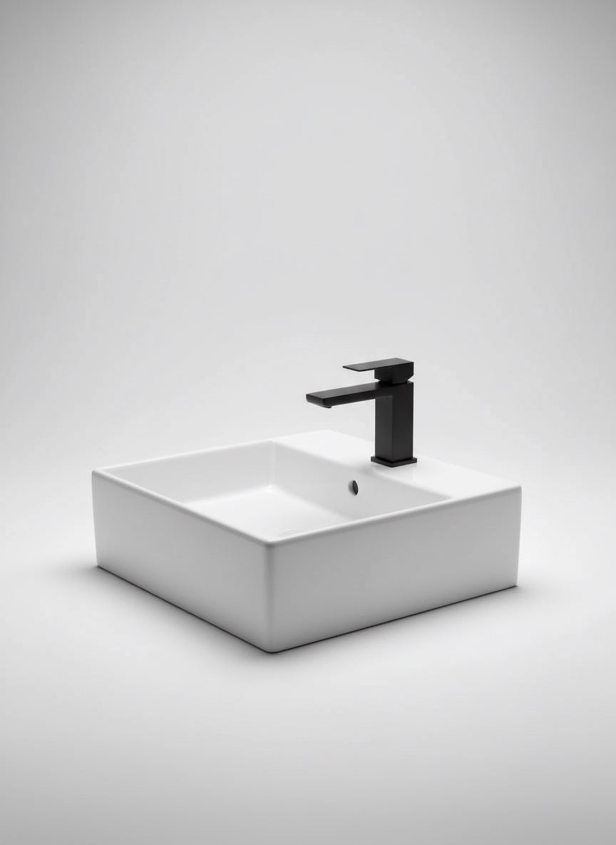 White Square Basin w/ Tap