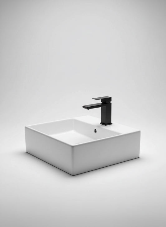 White Square Basin w/ Tap