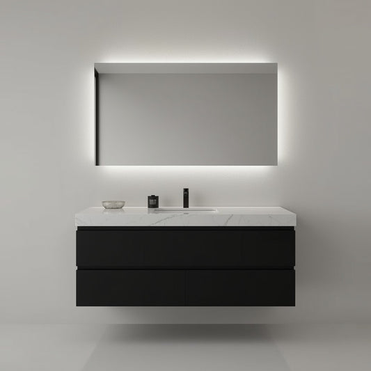 Luxe Floating Vanity , Black w/ white top