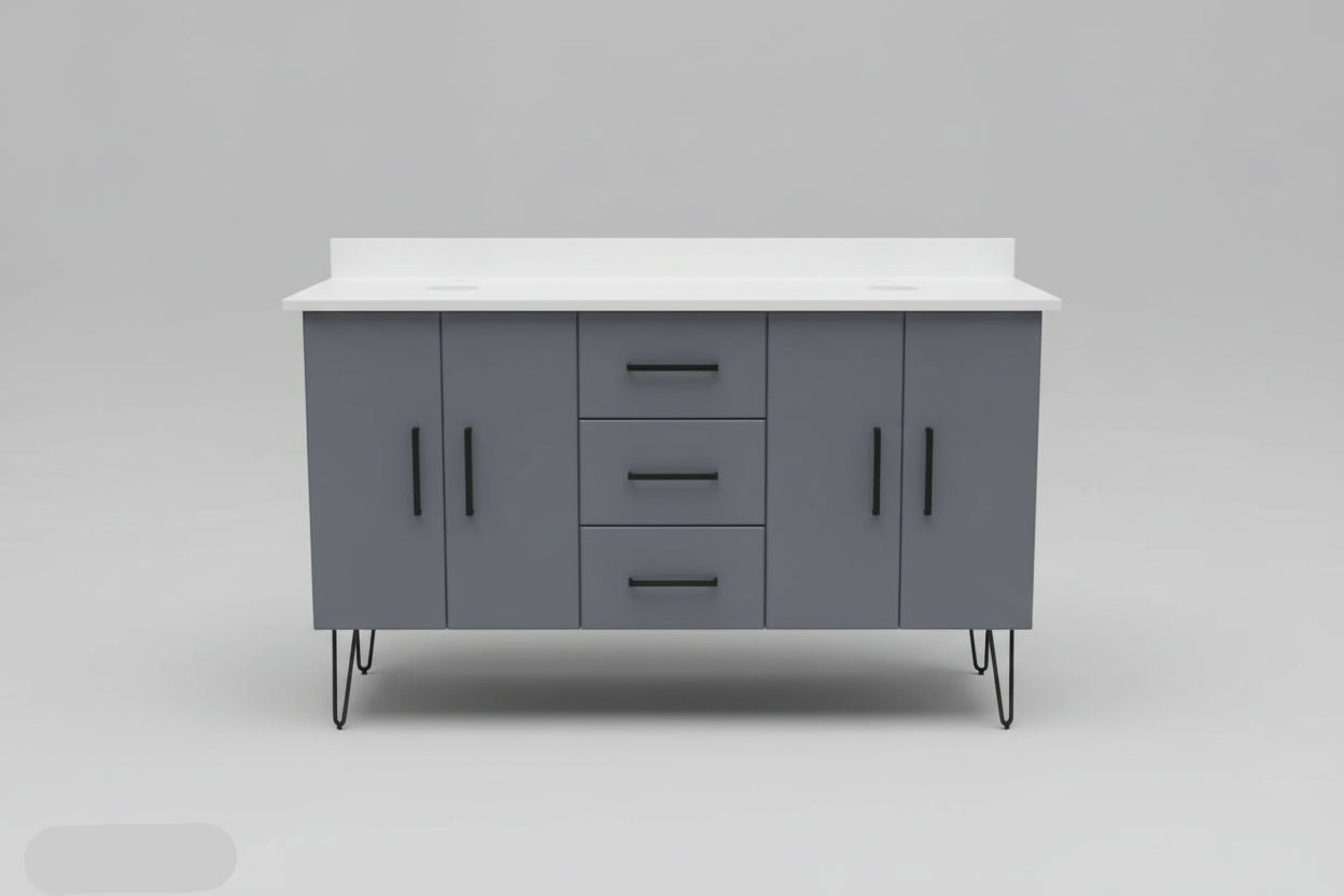 Double Vanity , w/ Quartz Top & wrap doors