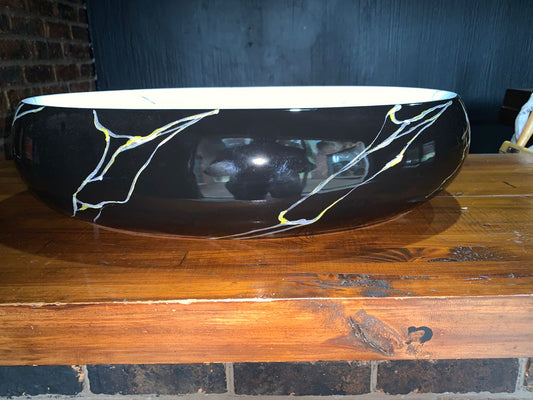 Basin, Black and white with gold marbled