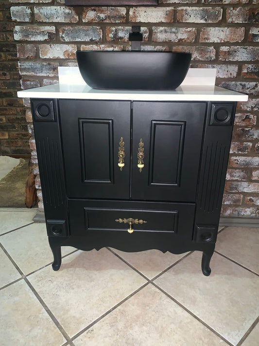 Black Bathroom Vanity – 800 x 500 with basin & tap