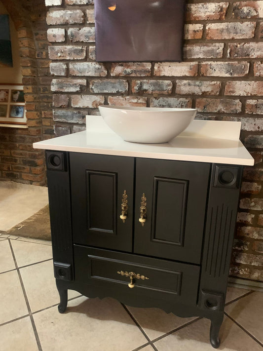 Black Vanity with Quartz Top, Basin & Tap