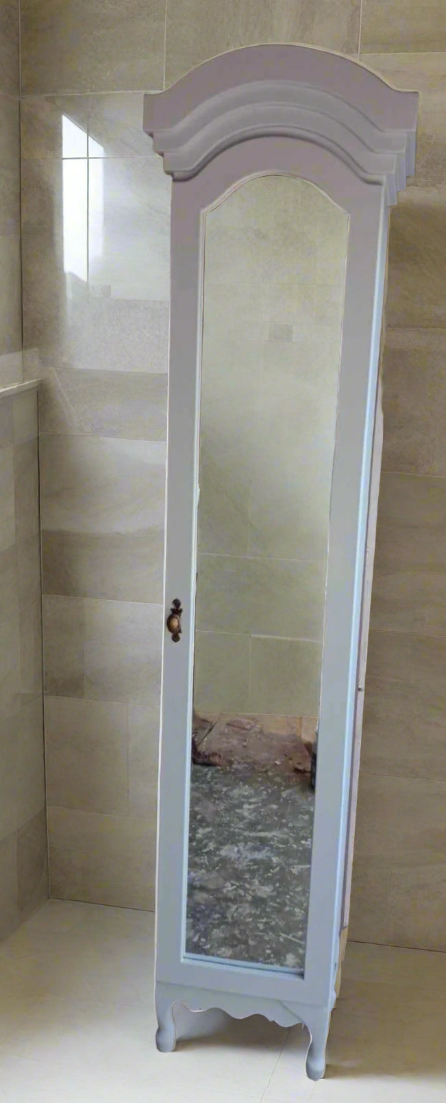 Tall White Bathroom Cupboard with Mirror Door – 2100mm