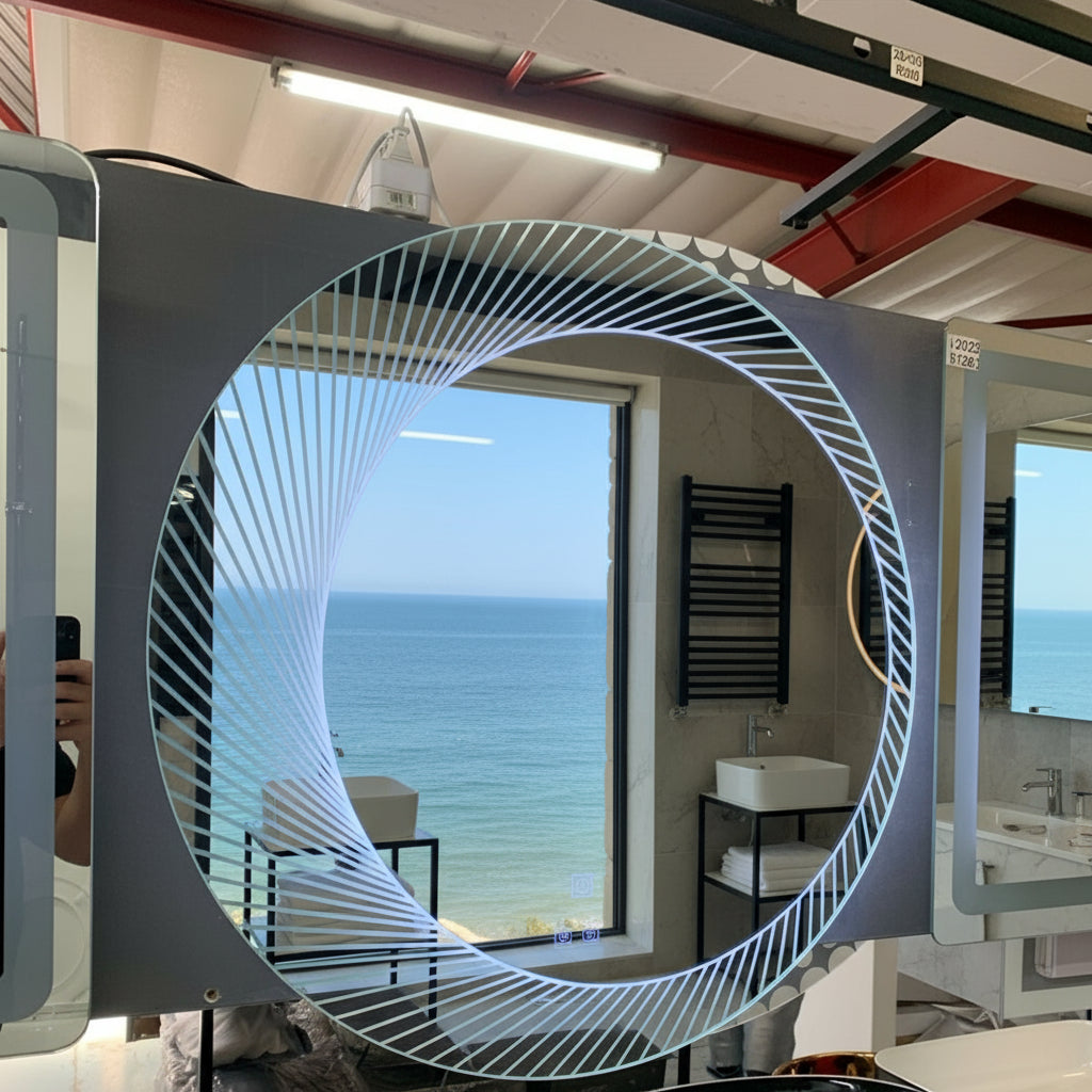 LED mirror, Decorative circular with geometric design