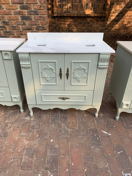 Sage green 900mm/800mm vanity with korbels & embellishments